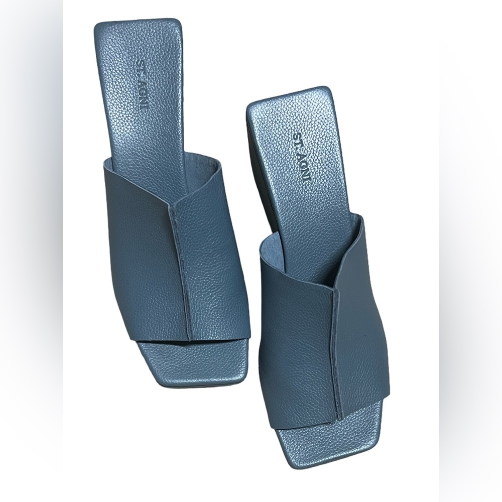 St. Agni Blue Leather Mules